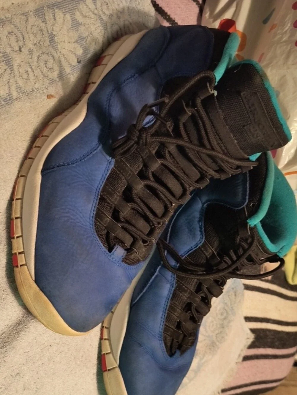 Jordan Blue Black Teal Sneakers with Orange Pull Tab
